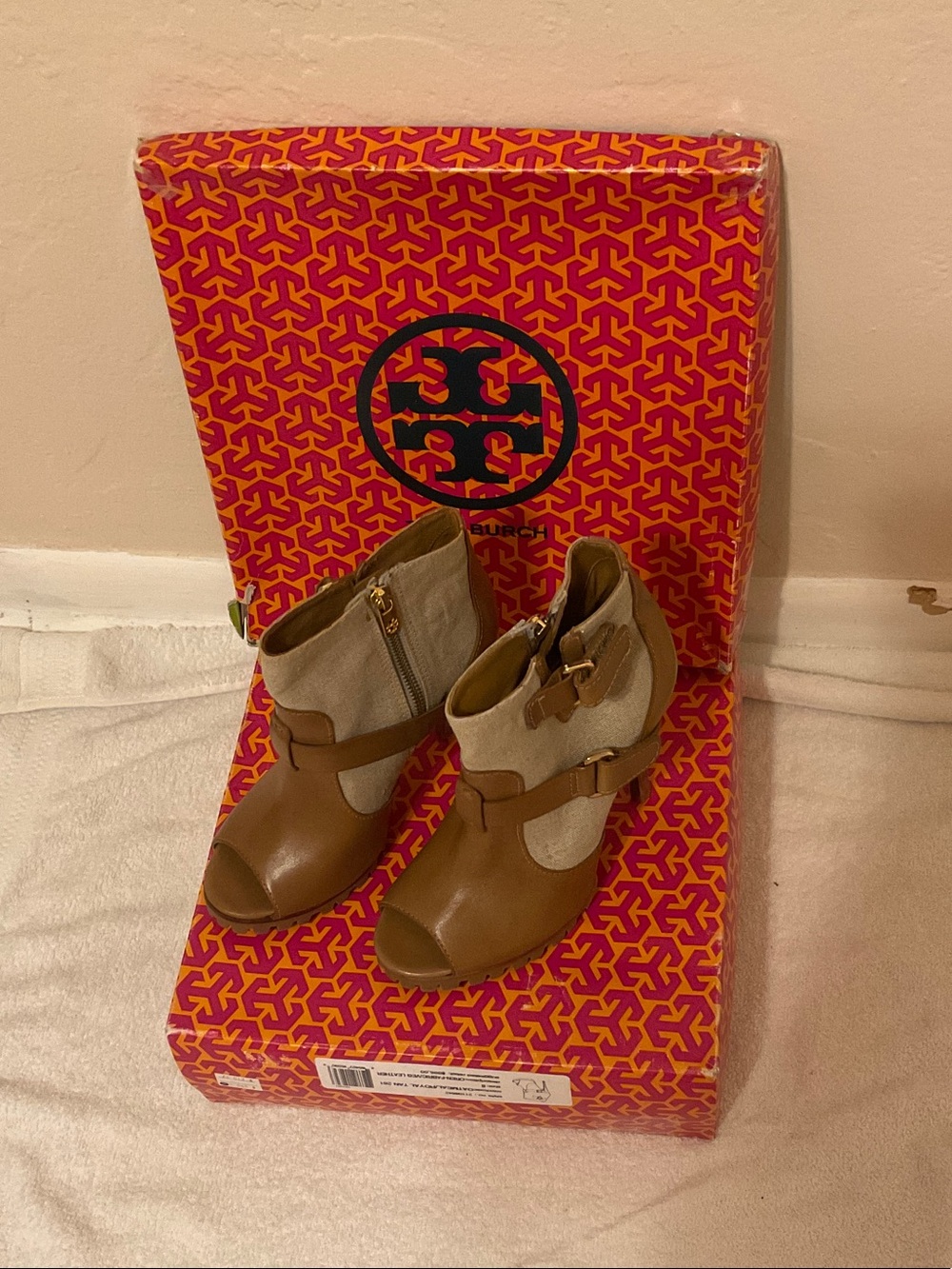 Tory Burch leather open toe booties